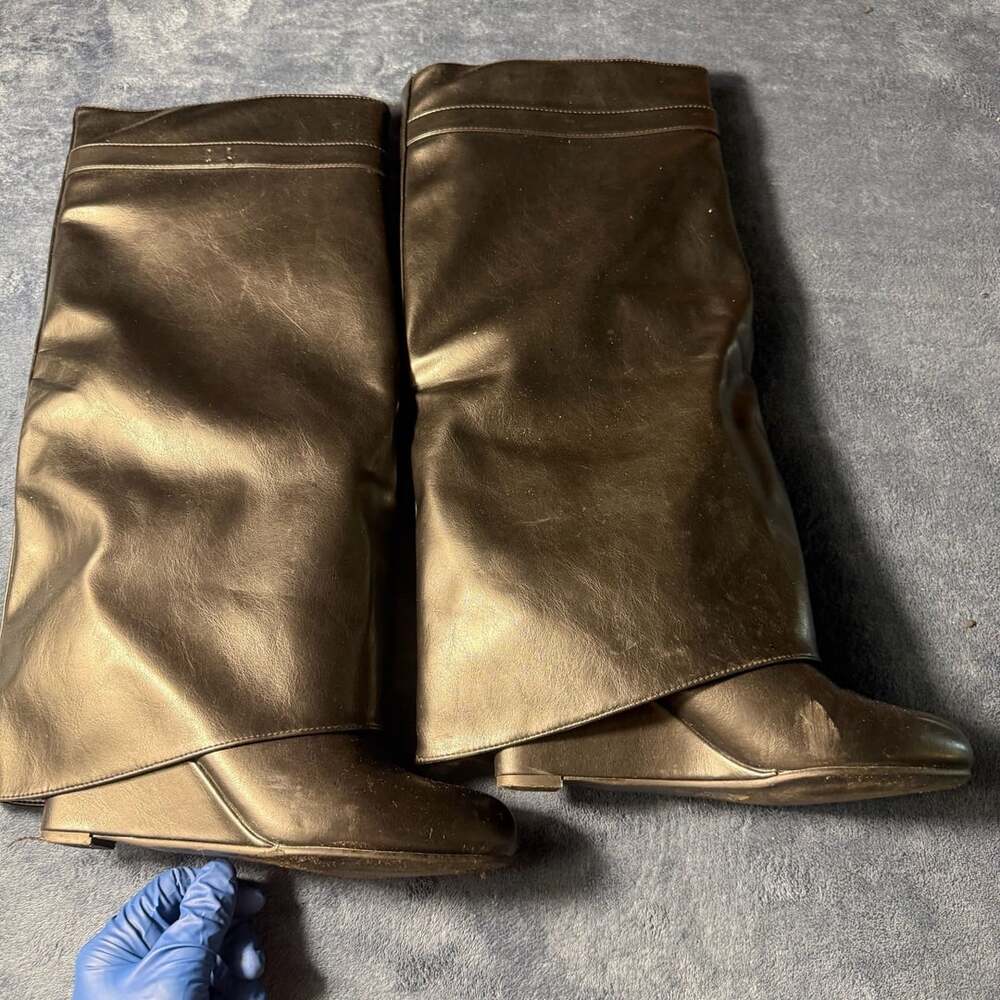 Fold Over Knee High Boots with Lock Detail